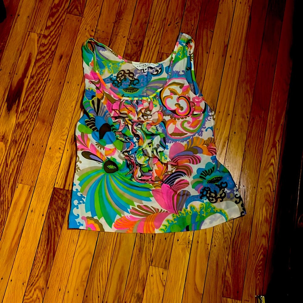Trina Turk Silk Camisole with Ruffle detail in front, size M